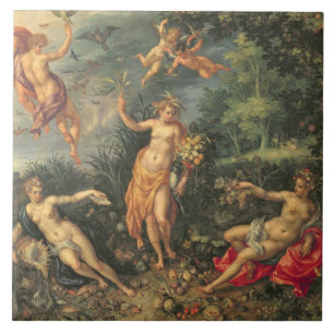 Überfluss und die vier Elemente, c.1606 (Öl auf Fliese