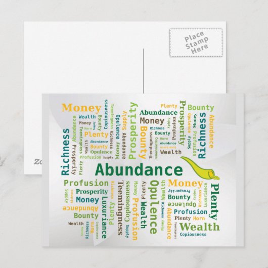 Überfluss Word Cloud Green Yellow Farben Postkarte (Vorne/Hinten)