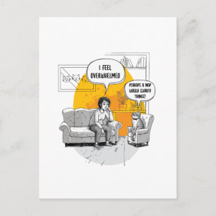 Überforderter introvertierter Katzenhumor nachvoll Postkarte