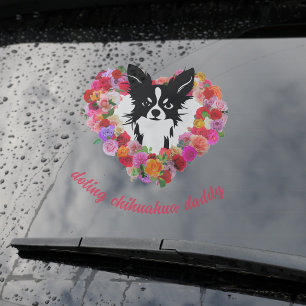 überfürsorglicher Chihuahua-Vater Rosen Herz Vater Fensteraufkleber