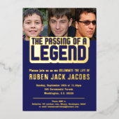 Übergabe einer Legende Beerdigung Foto blauer Gede Folieneinladung (Vorderseite)