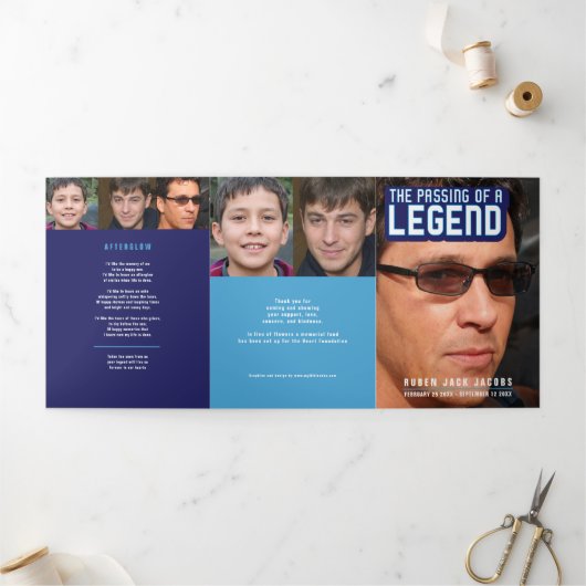 Übergabe einer Legende Beerdigungsdienst blau Dreifach-gefaltete Programmkarte (Außenbereich)