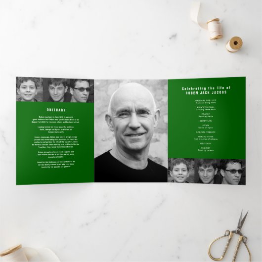 Übergabe einer Legende Begräbnisdienst grün 12 Fot Dreifach-gefaltete Programmkarte (Innenseite)