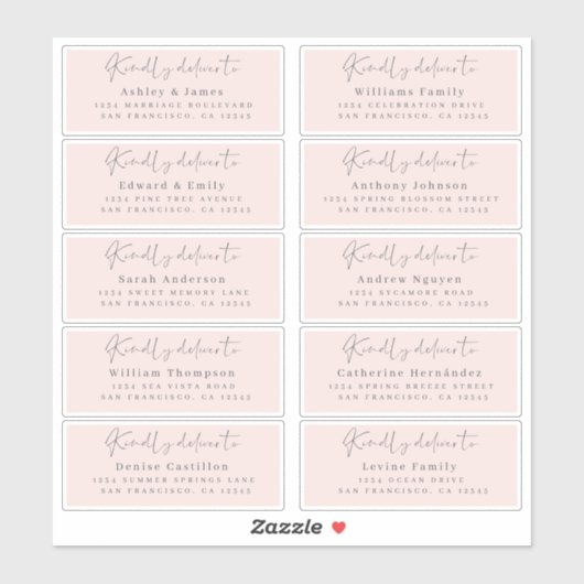 Übergeben an schicke Script Pink Wedding Guest Add Aufkleber (Blatt)