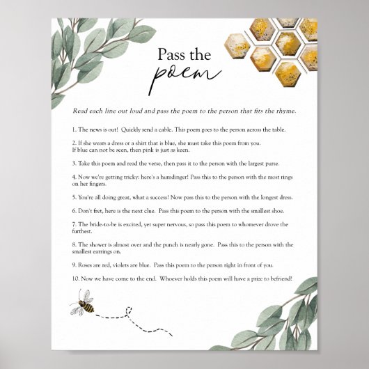 Übergeben Sie das Gedicht Brautparty Bee & Eukalyp Poster (Vorne)