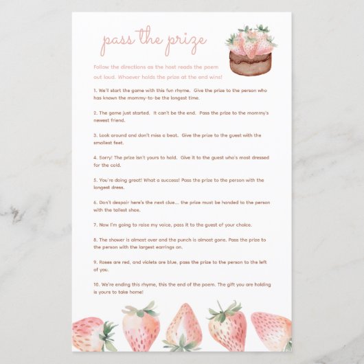 Übergeben Sie das preisgekrönte Baby-Duschspiel (Vorderseite)