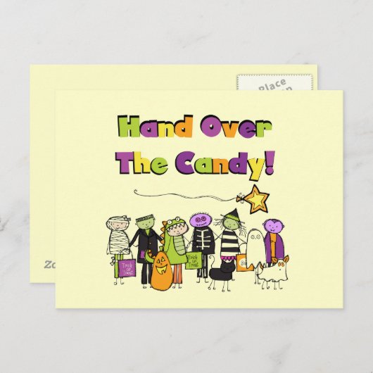 Übergeben Sie die kandy Halloween-Hemden und Gesch Postkarte (Vorne/Hinten)