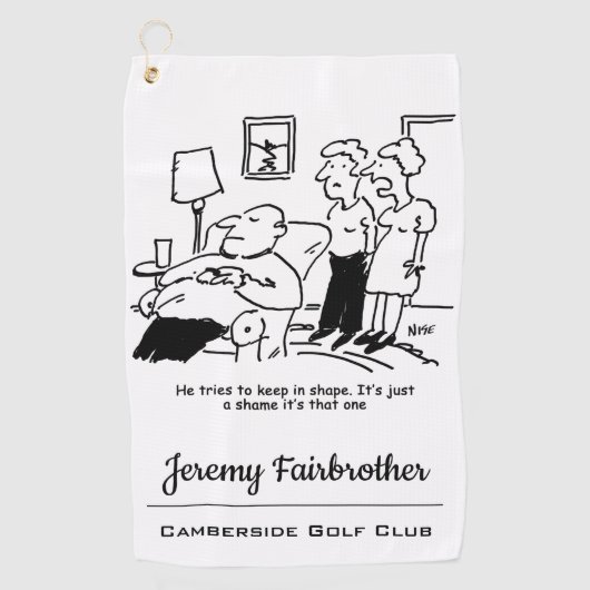 Übergewicht Untauglich Übergewichtige Mann versuch Golfhandtuch (Vorderseite)