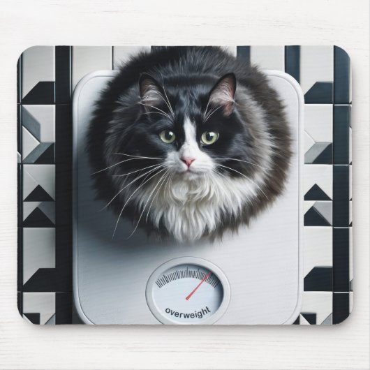 Übergewichtige Tuxedo Katze auf einer Skala Mousepad (Vorne)