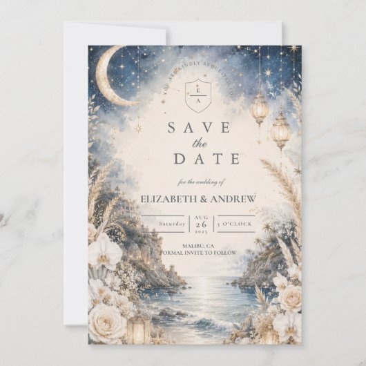 Überirdische himmlische Strandhochzeit Save The Date (Vorderseite)