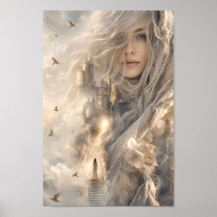 Überirdisches Schloss des Licht-Fantasie-Posters Poster