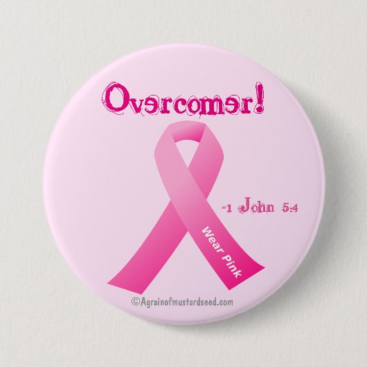 Überkommen! Pink Ribbon Brustkrebs Bewusstsein Button (Vorderseite)