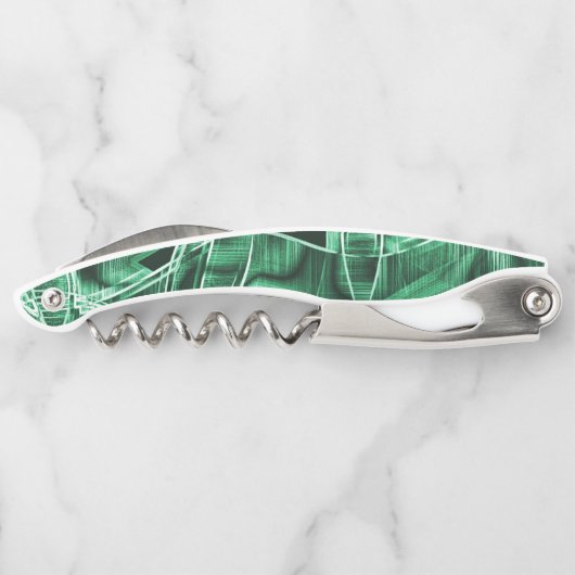 Überkreuzte und überlappende grüne Acrylbandaussch Kellnermesser (Rückseite)