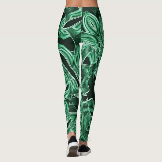 Überkreuzte und überlappende grüne Acrylbandaussch Leggings (Rückseite)