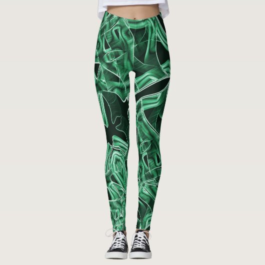 Überkreuzte und überlappende grüne Acrylbandaussch Leggings (Vorderseite)