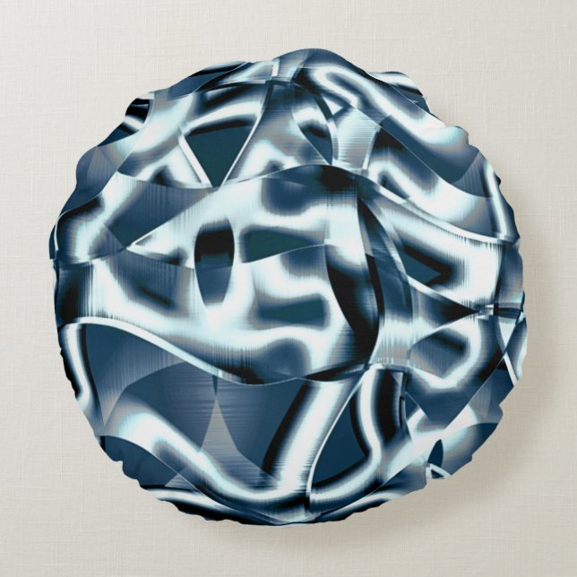 Überlappen gekrümmter Bänder, verchromte Töne auf  Rundes Kissen (Rückseite)