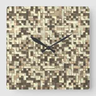 Überlappen kleiner Quadrate in Braunbeige Quadratische Wanduhr