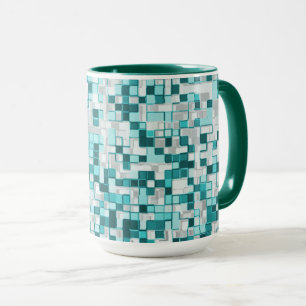 Überlappen kleiner Quadrate in grünlichen Zyantöne Tasse