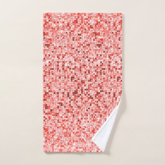 Überlappen kleiner Quadrate, Rot- oder Korallenfar Badhandtuch Set (Handtuch)