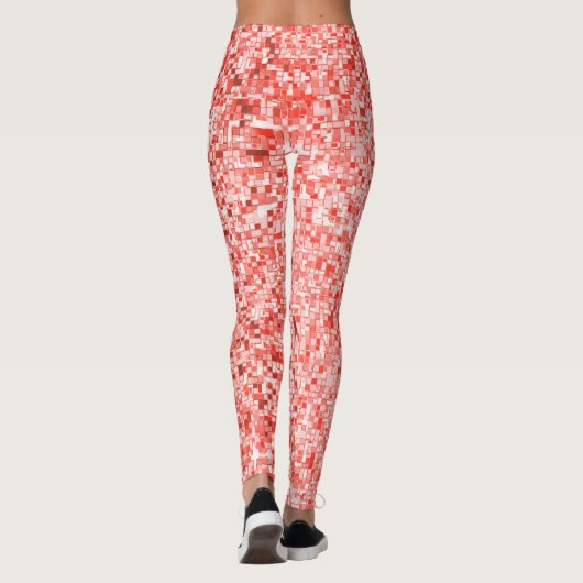 Überlappen kleiner Quadrate, Rot- oder Korallenfar Leggings (Rückseite)