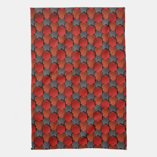 Überlappen roter Sechsecke und "grauer Stern" Geschirrtuch (Vertikal)