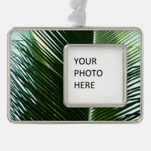 Überlappen von Palm Fronds Tropical Green Abstrakt Rahmen-Ornament Silber