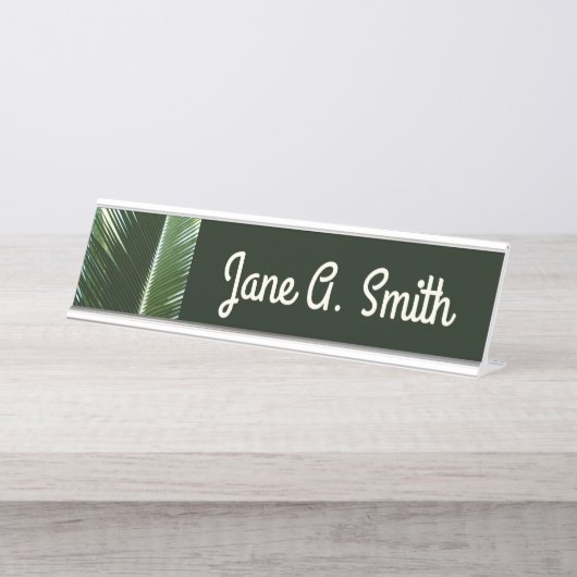 Überlappen von Palm Fronds Tropical Green Abstrakt Schreibtischnamensplakette (Vorderseite )