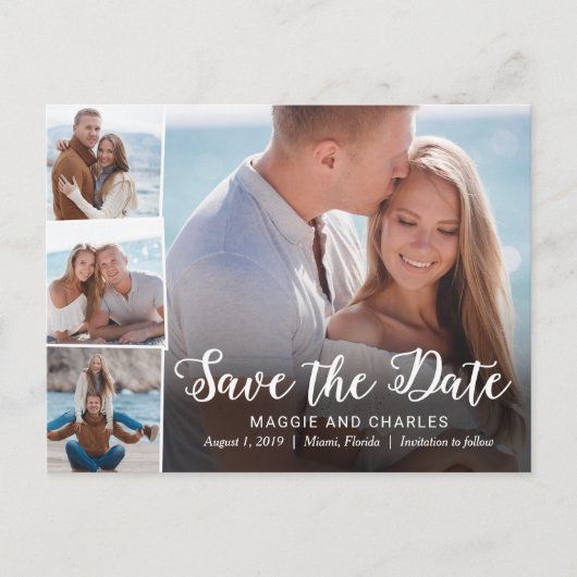 Überlappende Foto-Hochzeit Save The Date Postkarte (Vorderseite)