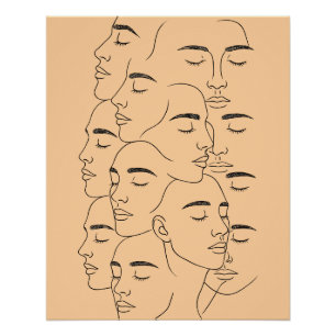 Überlappende Gesichter Druck, Minimalistische Lini Poster