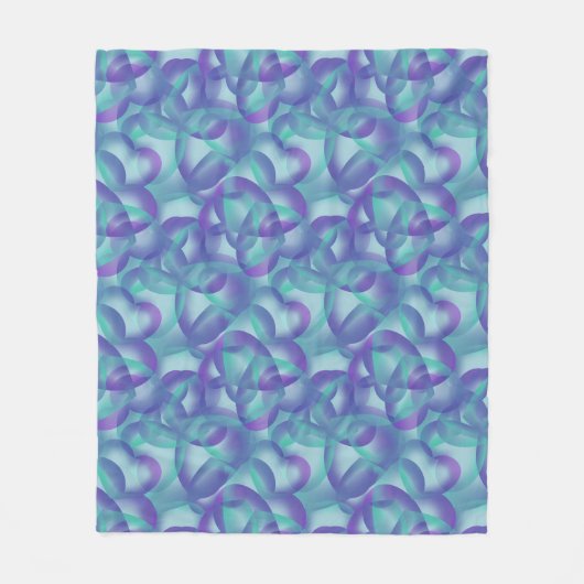 Überlappende, im Lila Aqua-Muster Abstrakte Herzen Fleecedecke (Vorderseite)