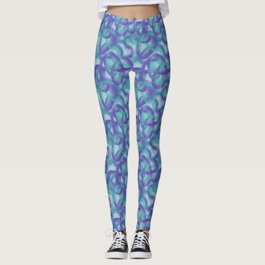 Überlappende, im Lila Aqua-Muster Abstrakte Herzen Leggings (Vorderseite)