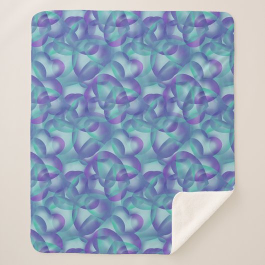 Überlappende, im Lila Aqua-Muster Abstrakte Herzen Sherpadecke (Vorderseite)