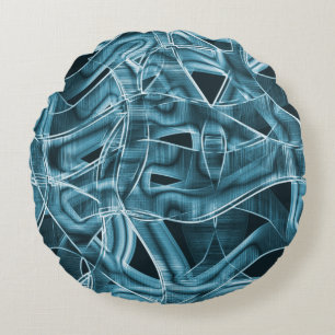Überlappende Kurven in Bandform, blaues Neonrelief Rundes Kissen