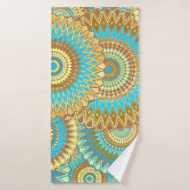 Überlappende Mandala Blau Braun Gold Badehandtuch