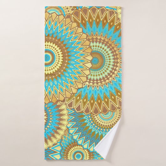 Überlappende Mandala Blau Braun Gold Badehandtuch (Badehandtuch)