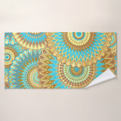 Überlappende Mandala Blau Braun Gold Badehandtuch (Badehandtuch)