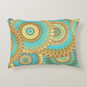 Überlappende Mandala Blau Braun Gold Dekokissen