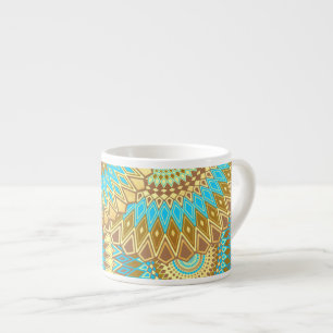 Überlappende Mandala Blau Braun Gold Espressotasse