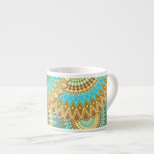 Überlappende Mandala Blau Braun Gold Espressotasse (Vorderseite Rechts)