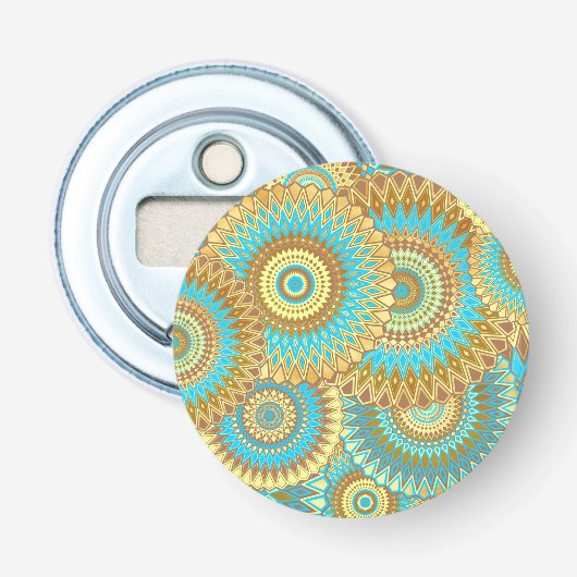 Überlappende Mandala Blau Braun Gold Flaschenöffner (Vorderseite)