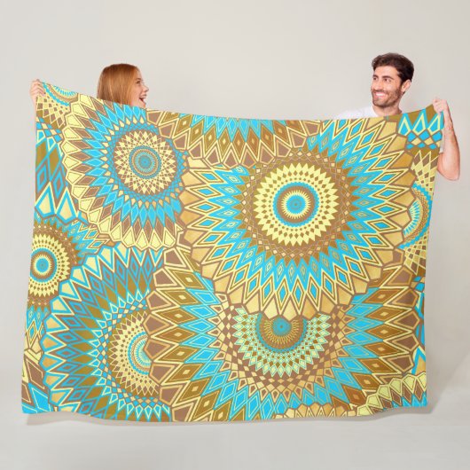 Überlappende Mandala Blau Braun Gold Fleecedecke (Beispiel)