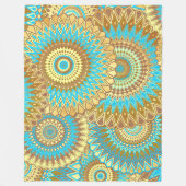 Überlappende Mandala Blau Braun Gold Fleecedecke (Vorderseite)