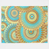 Überlappende Mandala Blau Braun Gold Fleecedecke (Vorderseite (Horizontal))