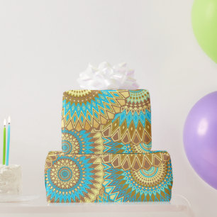 Überlappende Mandala Blau Braun Gold Geschenkpapier
