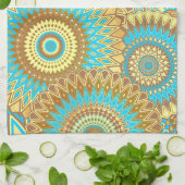 Überlappende Mandala Blau Braun Gold Geschirrtuch (Gefaltet)