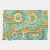 Überlappende Mandala Blau Braun Gold Geschirrtuch (Horizontal)
