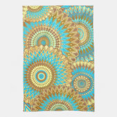 Überlappende Mandala Blau Braun Gold Geschirrtuch (Vertikal)