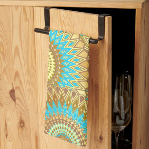 Überlappende Mandala Blau Braun Gold Geschirrtuch