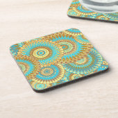 Überlappende Mandala Blau Braun Gold Getränkeuntersetzer (Linke Seite)