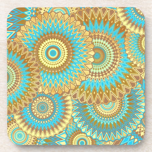 Überlappende Mandala Blau Braun Gold Getränkeuntersetzer (Vorderseite)